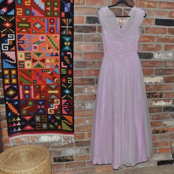 Vintage 50s Pink Ruched Tulle Layer Crinoline Grad Prom Gown Dress XS Waist 24" - Picture 12 of 13